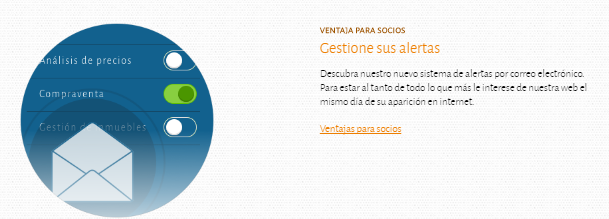 web de Fincas y casas, alertas activadas